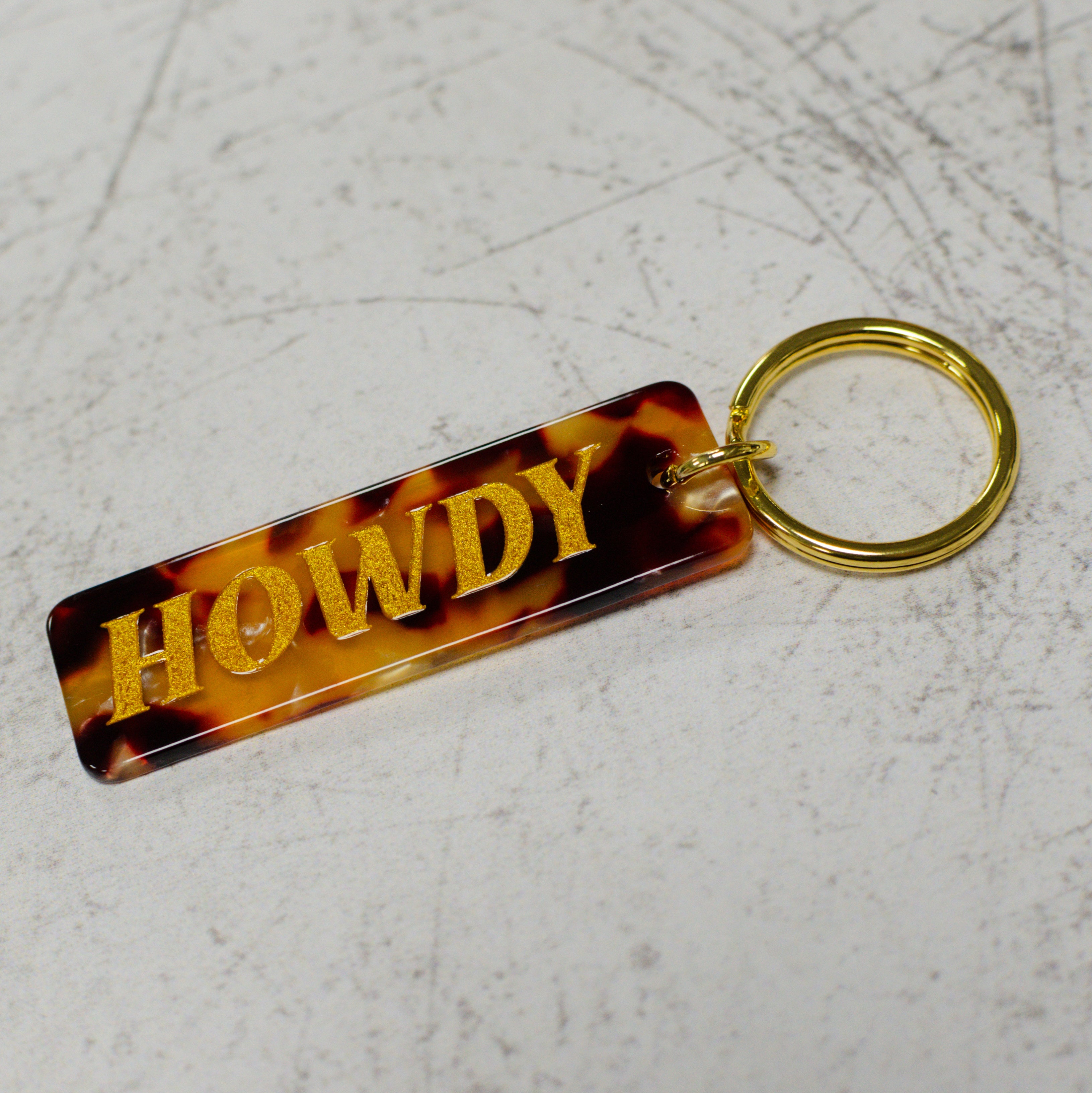 Howdy Leopard Print Keychain Close Up