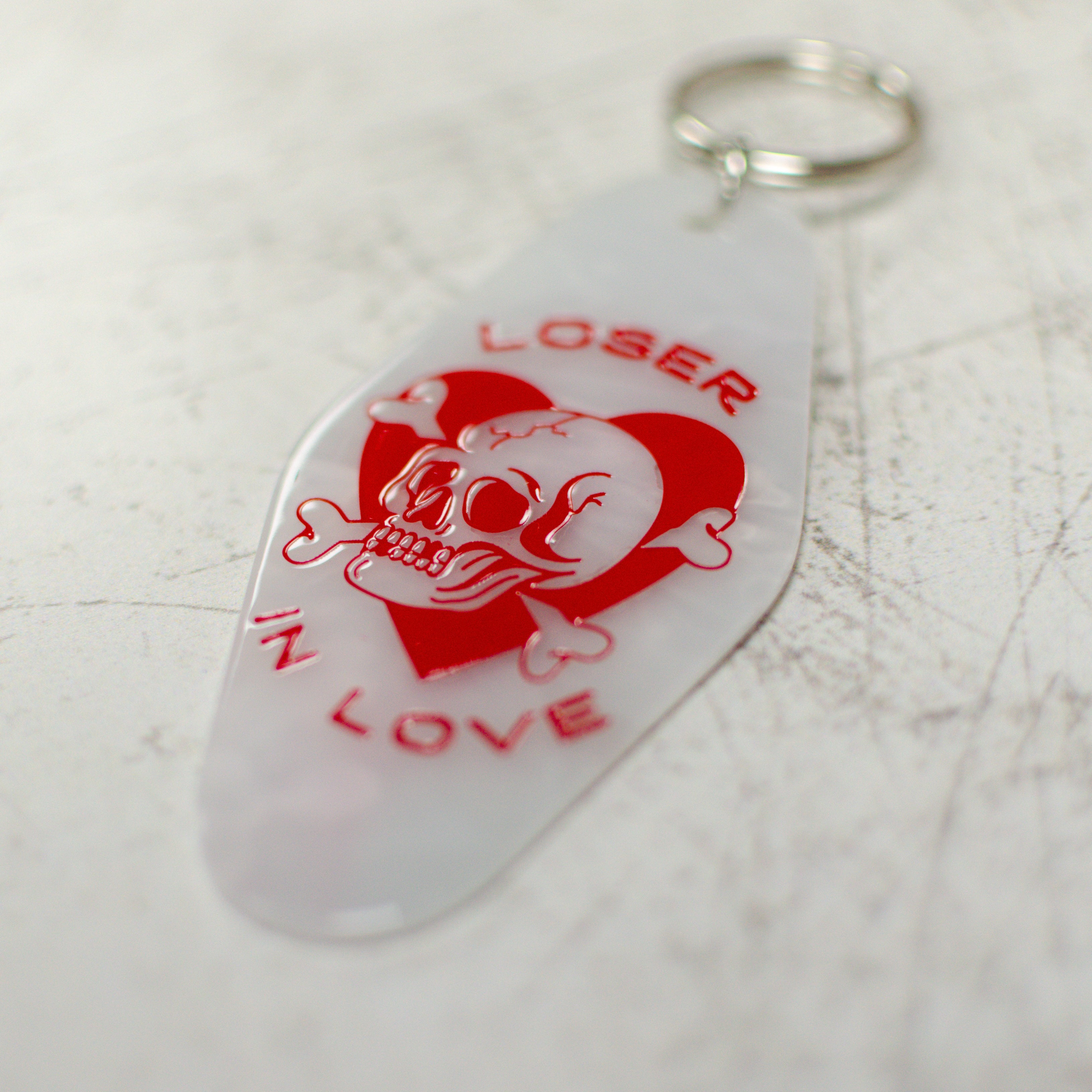 Loser in Love Keychain Angled Close Up View