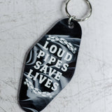 Loud Pipes Save Lives Motel Keychain Angled View