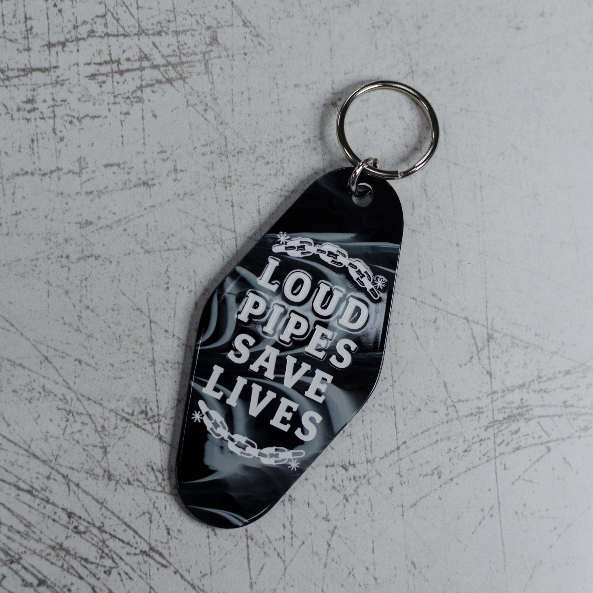 Loud Pipes Save Lives Motel Keychain Full View