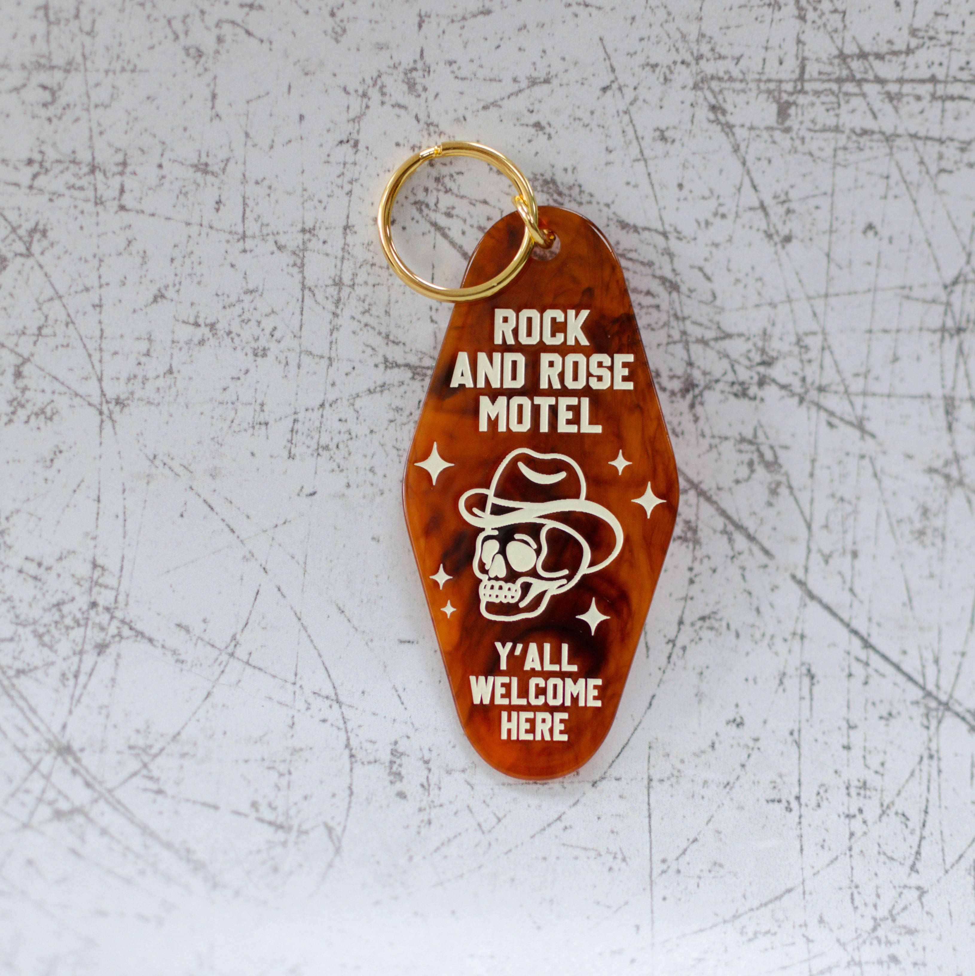 Rock And Rose Motel Keychain In A Motel Key Style