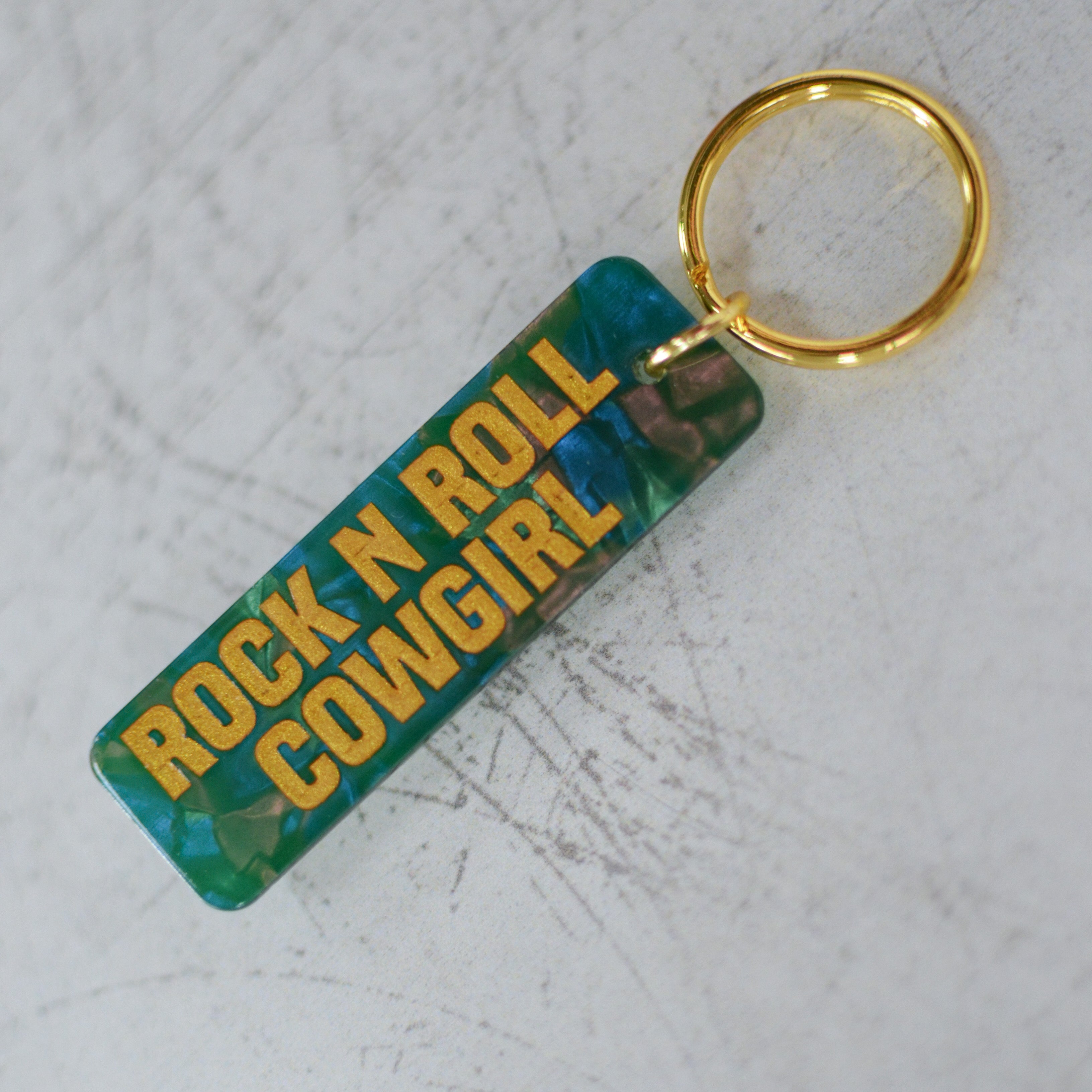 Rock N Roll Cowgirl Keychain Angled View