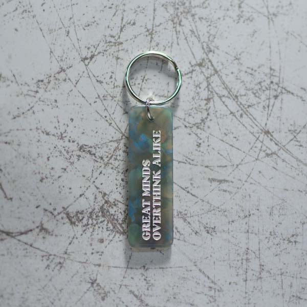 Great Minds Overthink Alike Keychain Portrait View