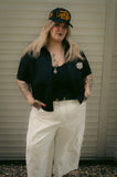 Rock & Rose Motel Eagle Workwear Short Sleeve Embroidered Cropped Shirt