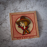 American Traditional Cowgirl Enamel Pin in Packaaging