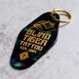 Blind Tiger Tattoo Motel Key Style Keychain Angled View