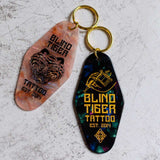 Blind Tiger Tattoo Motel Key Style Keychains Front View