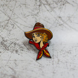 American Traditional Cowgirl Enamel Pin Close Up