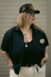 Rock & Rose Motel Eagle Workwear Short Sleeve Embroidered Cropped Shirt