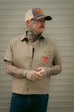 Rock & Rose Motel Rose Workwear Short Sleeve Embroidered Cropped Shirt