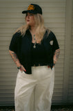 Rock & Rose Motel Eagle Workwear Short Sleeve Embroidered Cropped Shirt