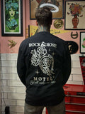 Rock & Rose Motel Black Long Sleeved Tee Back View Worn by Model