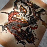 American Traditional Style Eagle Fighting Dragon Angled View