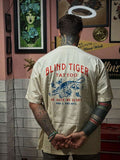 Blind Tiger Tattoo White T Shirt Model Back View Arms Crossed