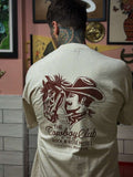 Cowboy Club White T-Shirt Model Back View Close Up