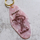 Howdy Darlin' Motel Key Style Keychain Close View