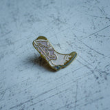 White Cowboy Boot Enamel Pin No Packaging Close Up