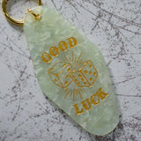 Good Luck With Dice Design Motel Style Keychain Angled View