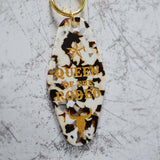 Queen Of The Rodeo Cow Print Motel Style Keychain